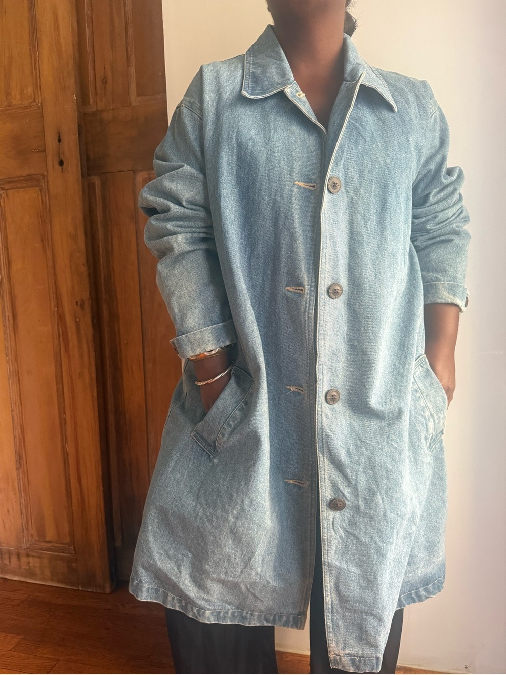 Vintage 90s Light Wash Denim Duster Coat Oversized 1X